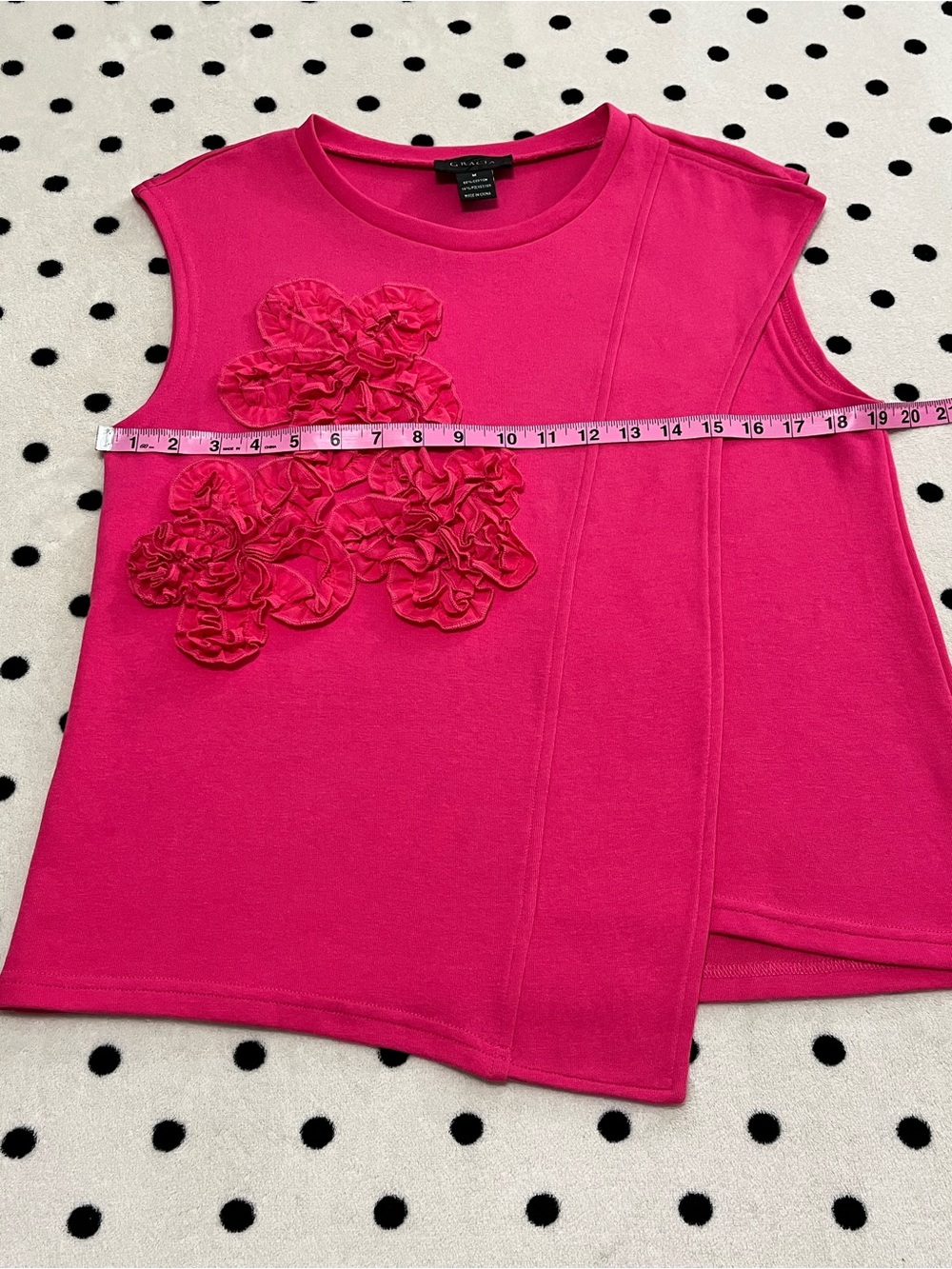 Gracia Hot Pink Rosette Asymmetrical Sleeveless Blouse Size M - Picture 6 of 10